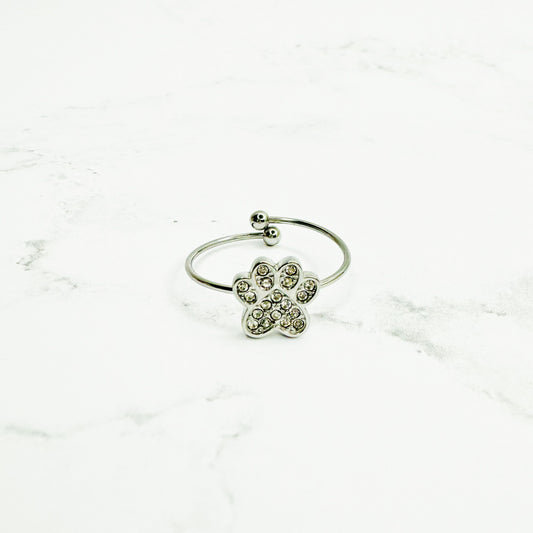 Jolie Crystal Paw Ring Silver