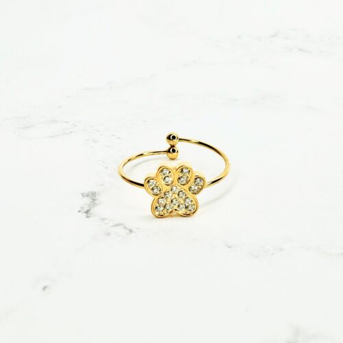 Jolie Crystal Paw Pet Love Ring Gold scaled